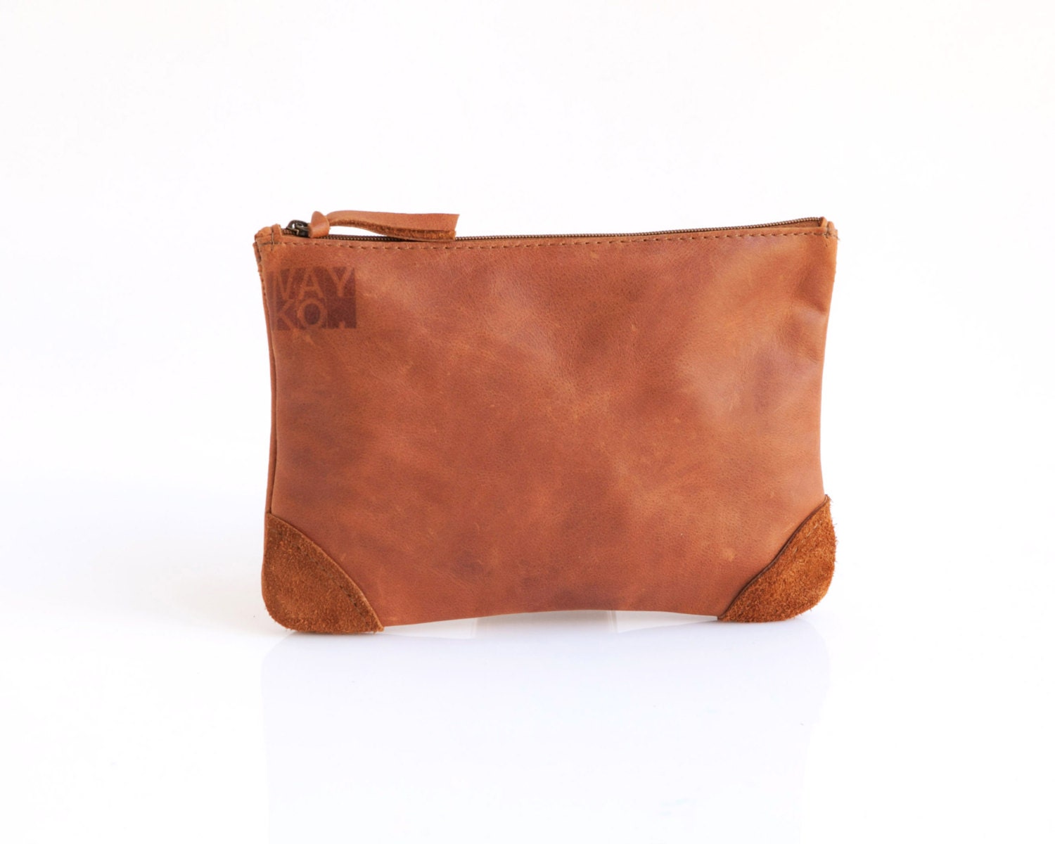 Light Brown Leather clutch Leather makeup bag Handmade