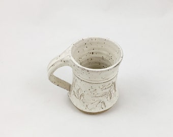 Pottery Mug Leaf Design Cream 8 oz. Handmade by Daisy Friesen