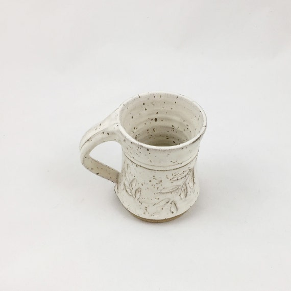 Pottery Mug Leaf Design Cream 8 oz. Handmade by Daisy Friesen