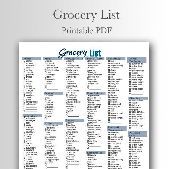 printable master grocery list