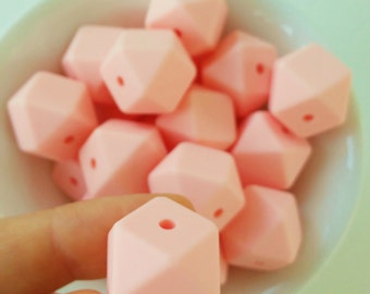 5 O10 Silicone balls hexagonal light pink 17 mm-lactation collars-5 or 10 units hexagonal silicone beads 17-Nursing Necklace