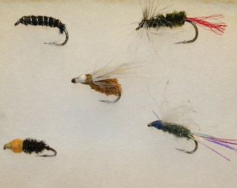 Fly Fishing - Fly Fishing Flies - Combination Pack of 5 Hand-tied Flies - Nymphs, Dry and Wet Flies - Michigan Made Gifts - Valentine's