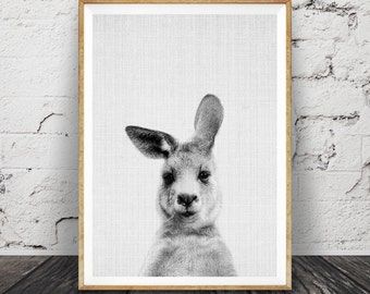 Kangaroo Print, Australian Animal Wall Art, Nursery Decor Black and White, Printable Kids Room Large Poster, Digital Download, Australiana