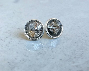 Stud earrings, Silver earrings, Grey earrings, Swarovski earrings, Round earrings, Silver Grey earrings, Crystal earrings, Stud Swarovski