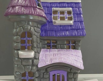 Ceramic Fairy House - Fairy Dwelling - Fairy Inn - Fairy Cottage - Plum Fairy House - Ceramic House - Gnome Home - Purple - Violet