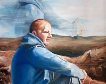 Original 24"x36" surreal oil painting portrait ready to hang.