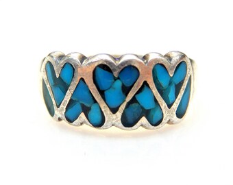 Sterling Silver Inlaid Turquoise Chip Ring