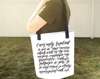Jane Austen Tote Bag- Pride and Prejudice Quote Shoulder Bag