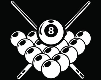 Billiards Pool Logo 2 Sticks Crossed Rack Eight Ball Sports