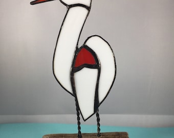 Stained glass white heron