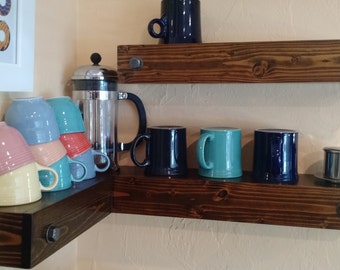 Custom Stained Floating Corner Shelves - Pine and Birch