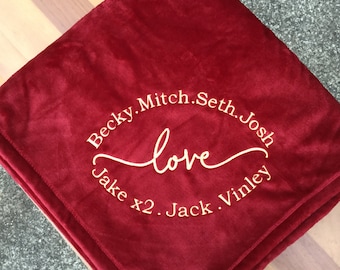 Personalized Embroidered Plush Throw Blanket / Grandparents / Mom /Graduation/ Grandma/Family / Circle of Love