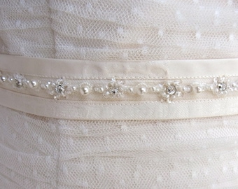 bridal sash crystal and pearls