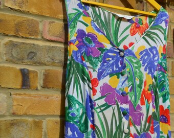 Vintage Tropical/Floral Sleeveless Dress