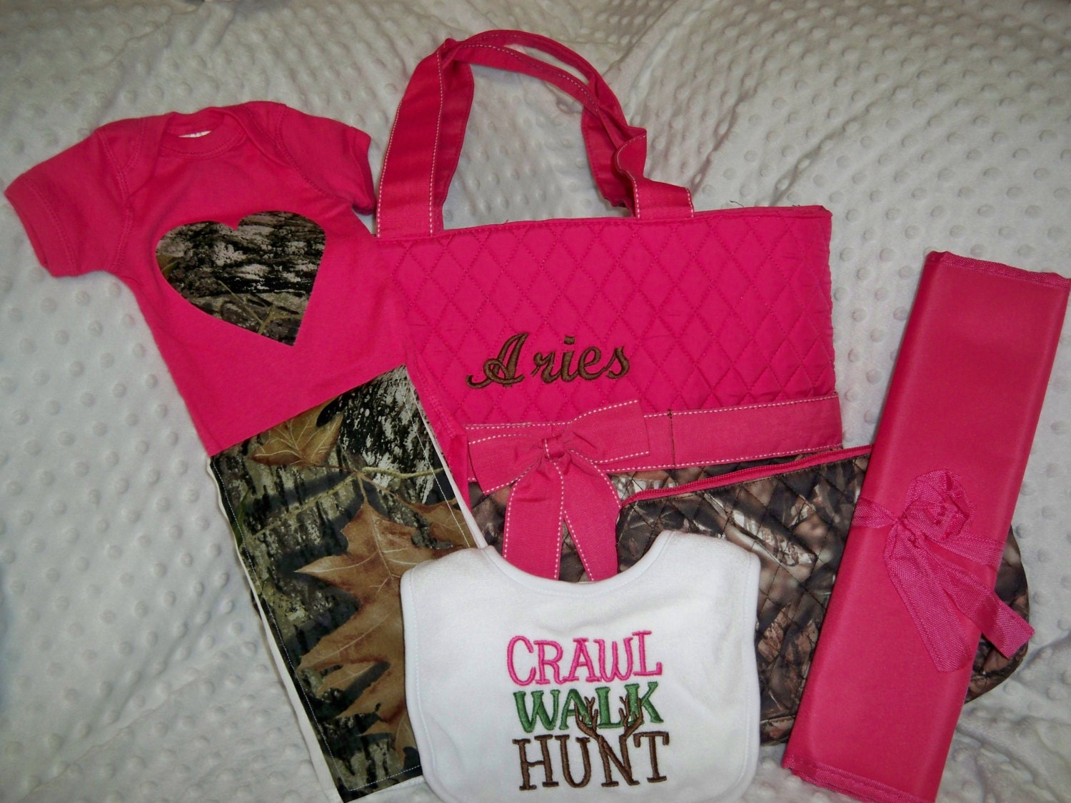 PERSONALIZED Camo & Hot Pink 6 Piece Baby Girl Gift Set