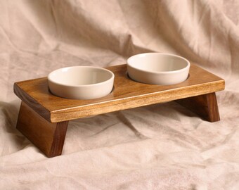 Designer small dog or cat pet food bowl dish set double feeder elevated designer