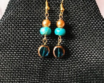 Turquoise and Gold Dangle Earrings