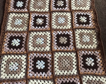 Crochet brown granny square baby blanket