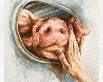 Print of Pig Vigil Watercolor