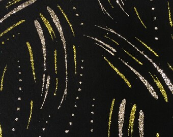 Black with Silver and Lime Metallic Glitter Stretch Slinky by the yard
