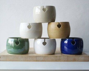Choose your colour - Love heart yarn bowl, hand thrown stoneware knitting bowl