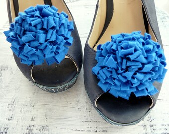 Blue Wedding Shoe Clips, Blue Flower Shoe Clips, Royal Blue Shoe Clip, Blue Shoe Clips, Something Blue Shoe Clips