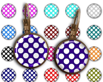 75% OFF SALE Bright Polka Dots - 18mm, 16mm, 14mm, 12mm, 10mm Circles Digital Collage Sheets E-008 Printable for Earring, Jewelry Making
