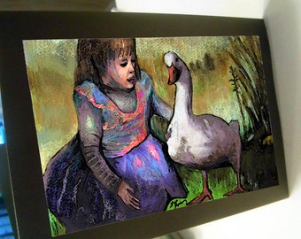 greeting card goose and girl