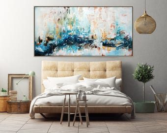 ORIGINAL LARGE Abstract Painting, Abstract Art, Acrylic Painting on Canvas, XL large Canvas Art. Custom Extra Large Painting Blue Wall Art