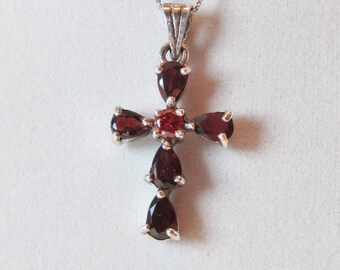 Vintage Garnet Sterling Cross Pendant