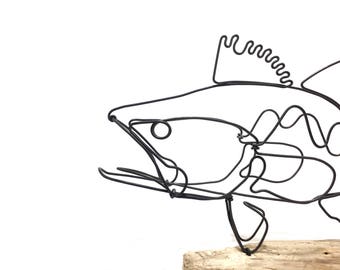 Bass Wire Sculpture, Fish Wire Art, Minimal Design Art, Wire Folk Art, 598028135