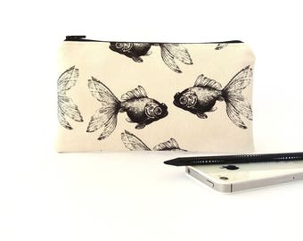 Fish pencil pouch, Makeup pouch, Zip up wallet, Pencil bag, Pencil case, Travel wallet, Makeup bag, Zipper pouch, Travel accessory, Koi fish