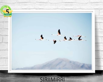 Flamingos Wall Art, Flock of Birds Print, Flying Birds Print, Printable Instant Download, Tropical Wall Art Decor, Minimalist Decor Poster