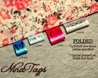80 FOLDED Custom Satin Clothing Labels - Fabric Garment Tags - NinaTags