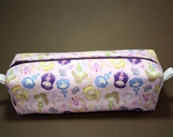 Boxy Makeup Bag - Cutie Sailor Scouts Zipper - Pencil Pouch Inner Senshi - Sailor Moon, Mercury, Venus, Jupiter, Mars, Luna, & Artemis