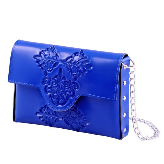 Clutch purse / non leather clutch bag / vegan blue vinyl