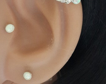 Helix Earring - Fire Opal 3mm Cartilage Earring - Septum- October's Birthstone - Silver Opal Helix Hoop -16-22 Gauge - 7-12mm Inner Diameter