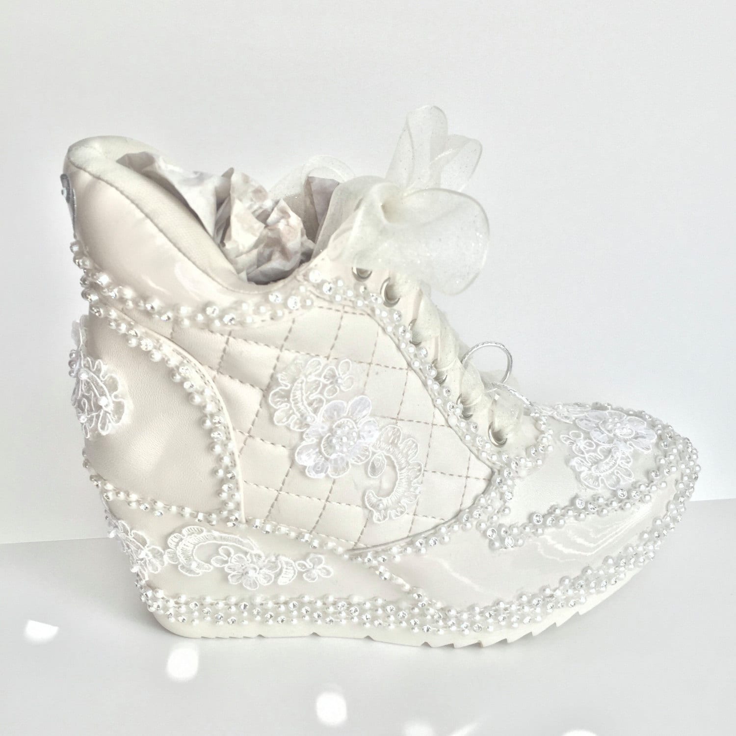 Ivory Wedding Shoes Sneakers Wedge Heeled Bridal Tennis Shoes
