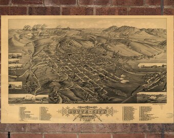 Vintage Butte Photo, Butte Map, Aerial Butte Photo, Old Butte Map, Butte Artist Rendering, Butte Poster, MT Artwork
