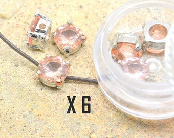 6 x rhinestone Pink CZ and silver plated 8 mm