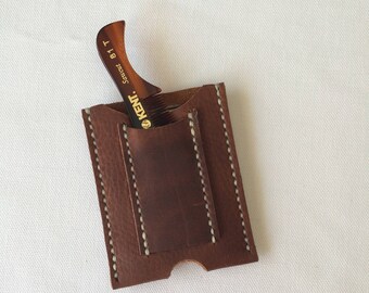 Minimalist Leather Wallet , Money Clip Handmade with Beard Comb