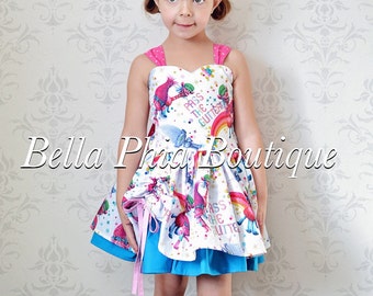 Girls Trolls Dress - Trolls Birthday - Birthday Dress - Poppy Dress - White Trolls Dress -
