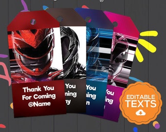 Power Rangers Thank You Tag, Power Rangers Favor Tags, Power Rangers Gift Tag Printable, Power Rangers Thank You Labels, Digital Invite