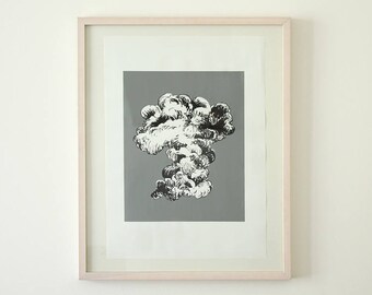 Original screen print poster cloud Grey