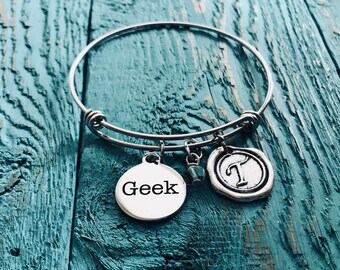 SALE, Geek, Nerd, Computer Geek, intellectual, academic, Scholar, Comic, Book Nerd, SIlver Bracelet, Charm Bracelet, Silver Jewelry, Gifts