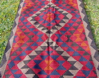 Runner Maimana kilim/rug/carpet. Natural Wool. Handwoven. 6 ft 5" x 3 ft 4". 196 x 102 cm.