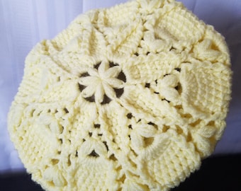 Malanda's Star Beret | Crochet | Handmade | Hat | Winter Wear | Yellow | Ribbing | Classy | Textured | Elegant | Beret | Tam