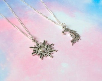 Sun and Moon Necklaces, BFF necklace, best friends necklace gift bestie necklace, astrology necklace astronomy , jewelry jewellery set