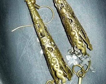 Filigree Cone Multi Chain Dangle Cross Earrings