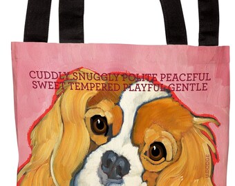 Cavalier King Charles Spaniel canvas tote bag, blenheim cavalier tote bag, cavalier beach tote, cavalier grocery tote, king charles spaniel